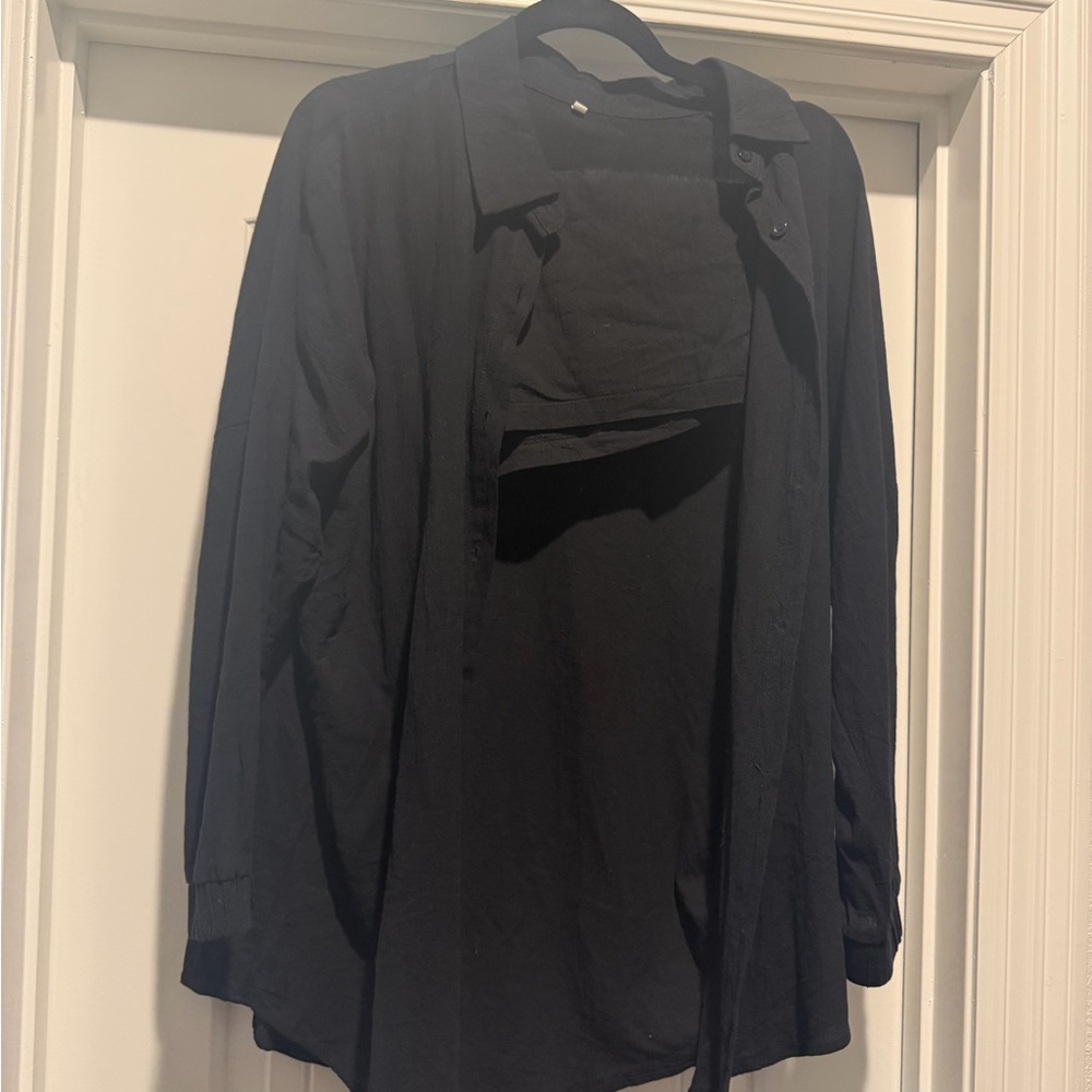 Black linen blend set